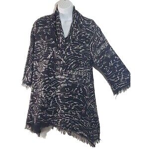Neo Noble Newsprint Sz S Black White Pullover Loose Rip Distress Tunic Blouse